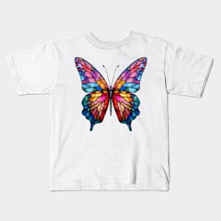 Stained Glass Colorful Butterfly #14 Kids T-Shirt